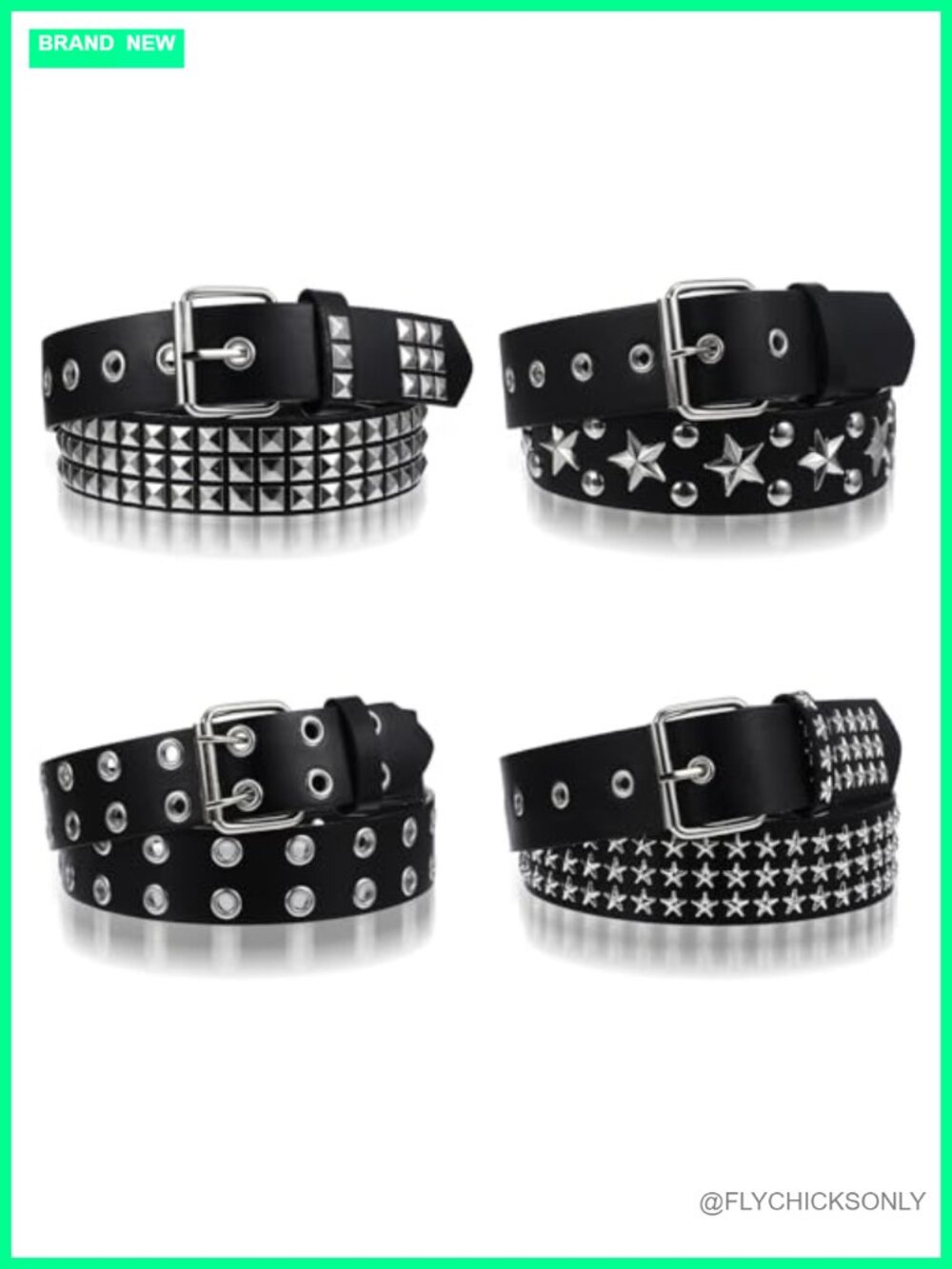 4 Piece Studded Rivet Punk Belt Set Faux Leather Gothic Waist Accessories